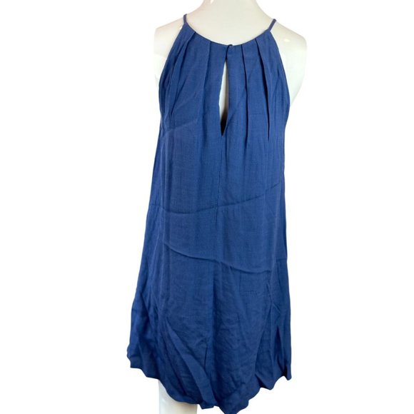 Lush Women Pleated Halter Neck Mini Dress Back Key Hole Sleeveless Blue Size M - Picture 2 of 6